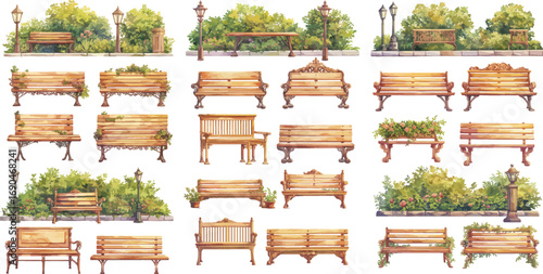 garden bench watercolor clipart