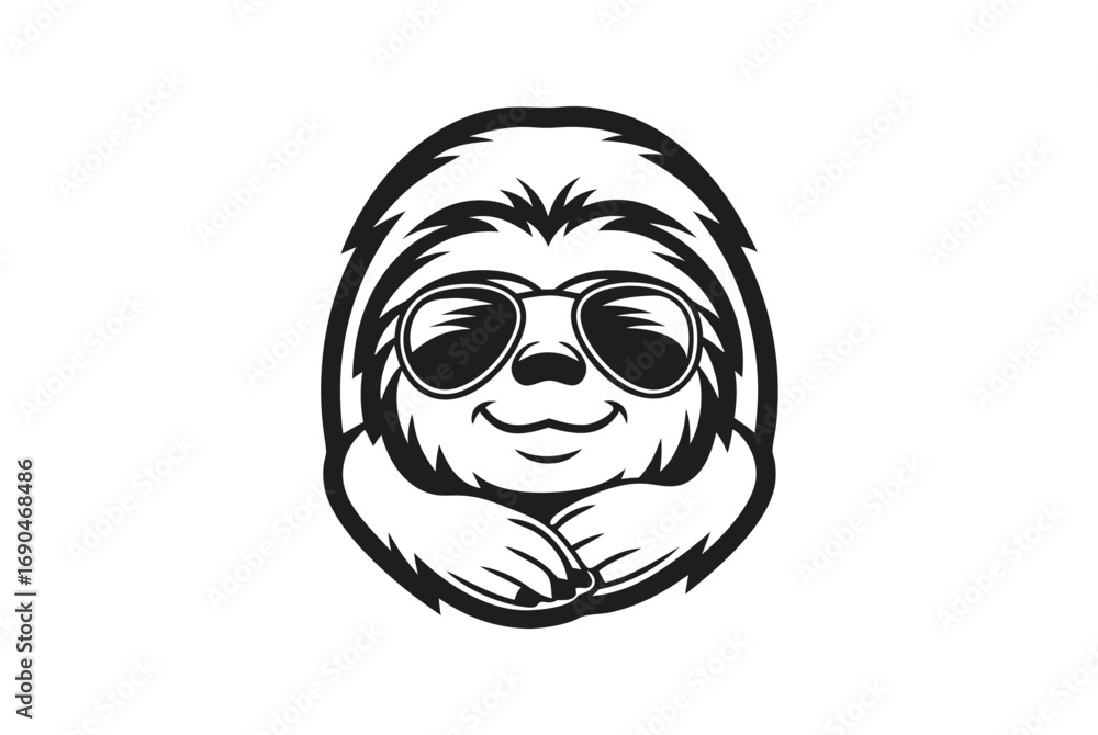 Fototapeta premium Minimalist Sloth with Sunglasses on White Background Mascot Cartoon