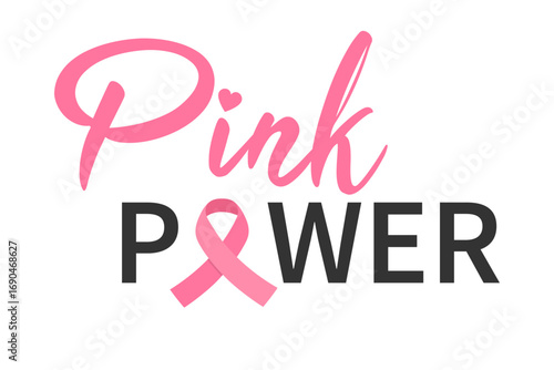 Pink October. Text design with pink ribbon. Vector illustration