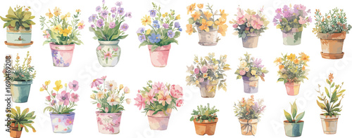 flower pots watercolor clipart