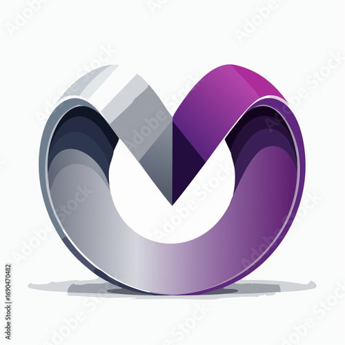 Abstract letter M logo with purple and grey gradient modern vector design