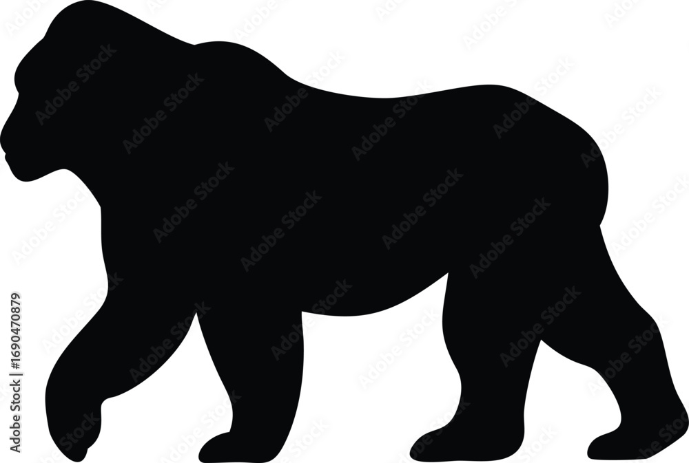 Naklejka premium Silhouette of Walking Gorilla in on White Background, Wildlife Animal