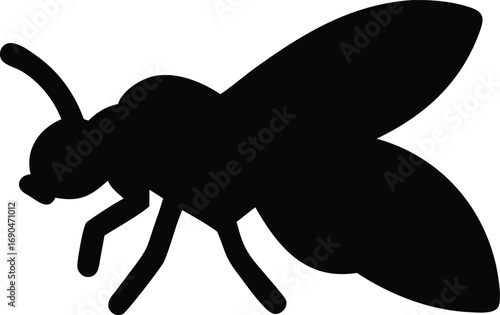 Simple Black Flying Insect Silhouette on a Clean White Background Art