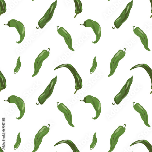 Green Pepper Seamless Pattern, Capsicum Repeat, Pepper Pod Motif