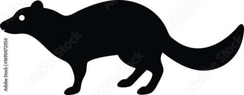 Stoat Silhouette Running on White Background, Simple Wildlife Animal