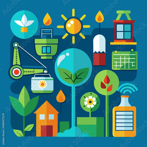 House with tree and city life illustration