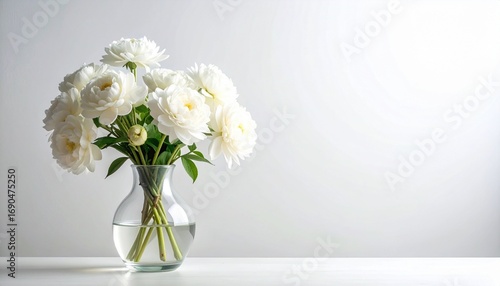 Wallpaper Mural White flower bouquet in clear glass vase on light background Torontodigital.ca