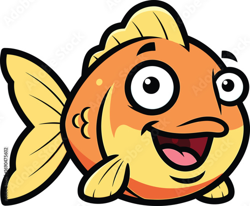  Cartoon goldfish Goldfish laughing cheerfully with wide happy eyes vector illustration isolated on white background
