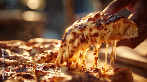 Delicious pizza slice with melted cheese