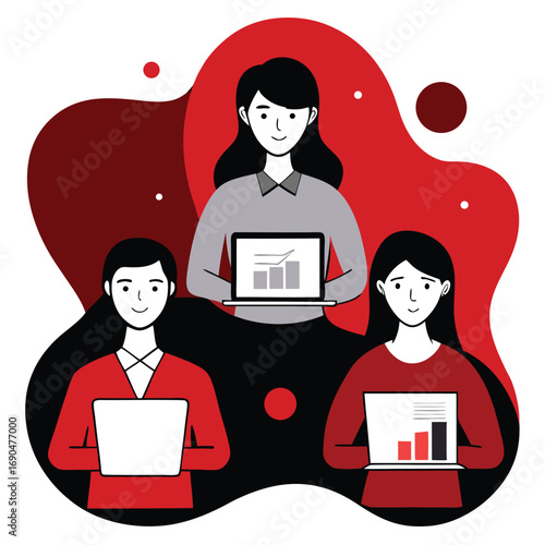 Remote Team in Virtual Meeting with Digital Data and Graphs