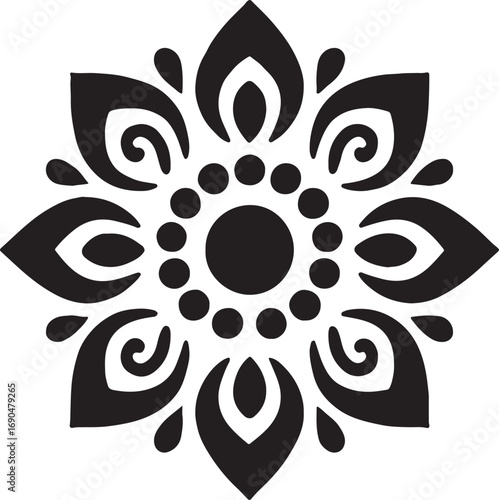 Silhouette of a traditional pookalam flower circle, perfect for festive and decorative designs.