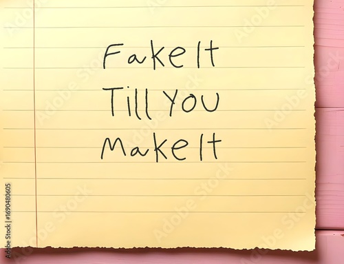 Paper with text written Fake It Till You Make It , act the way into new habits until that behavior will become more of a habit and begin to come more easily