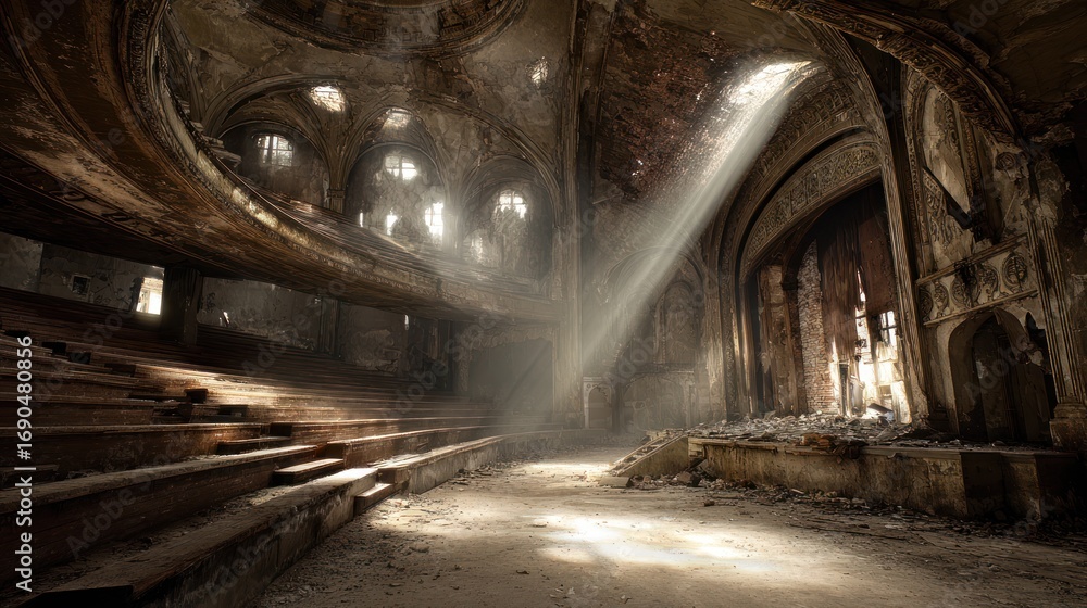 Obraz premium Ruined church interior sunlight