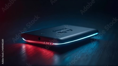 Closeup of Modern Smartphone Charging with LED Lights in Dark Environment