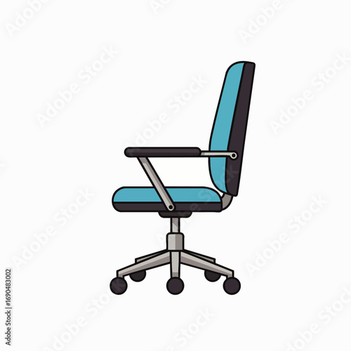 A modern ergonomic office chair, illustrated with a sleek blue and black design and functional casters, perfect for contemporary professional environments.