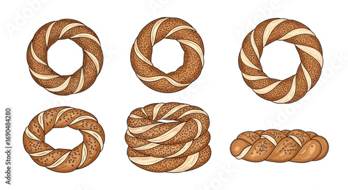 Delicious sesame crusted ring shaped breads and twists featuring crispy textures and savory flavors perfect for snacking