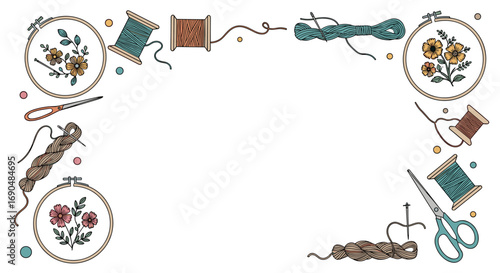 A delightful collection of embroidery and crafting supplies for creative projects