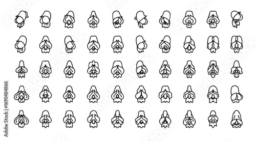 Collection of diverse human figure silhouettes in a top down view silhouette