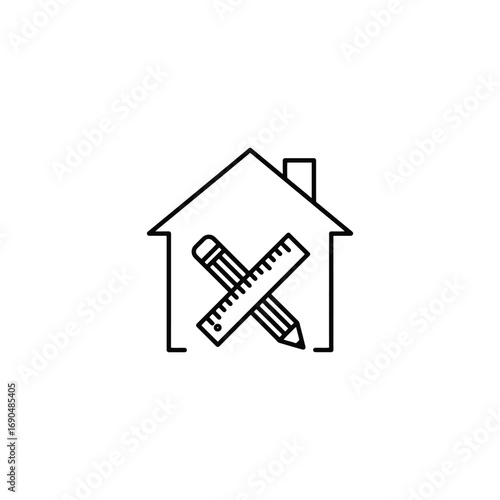 House plan with pencil and ruler isolated on white background concept of architecture and construction