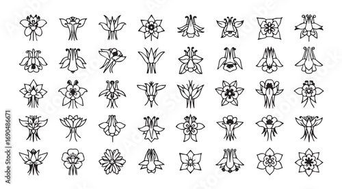 Collection of intricate abstract symmetrical black and white decorative elements silhouette