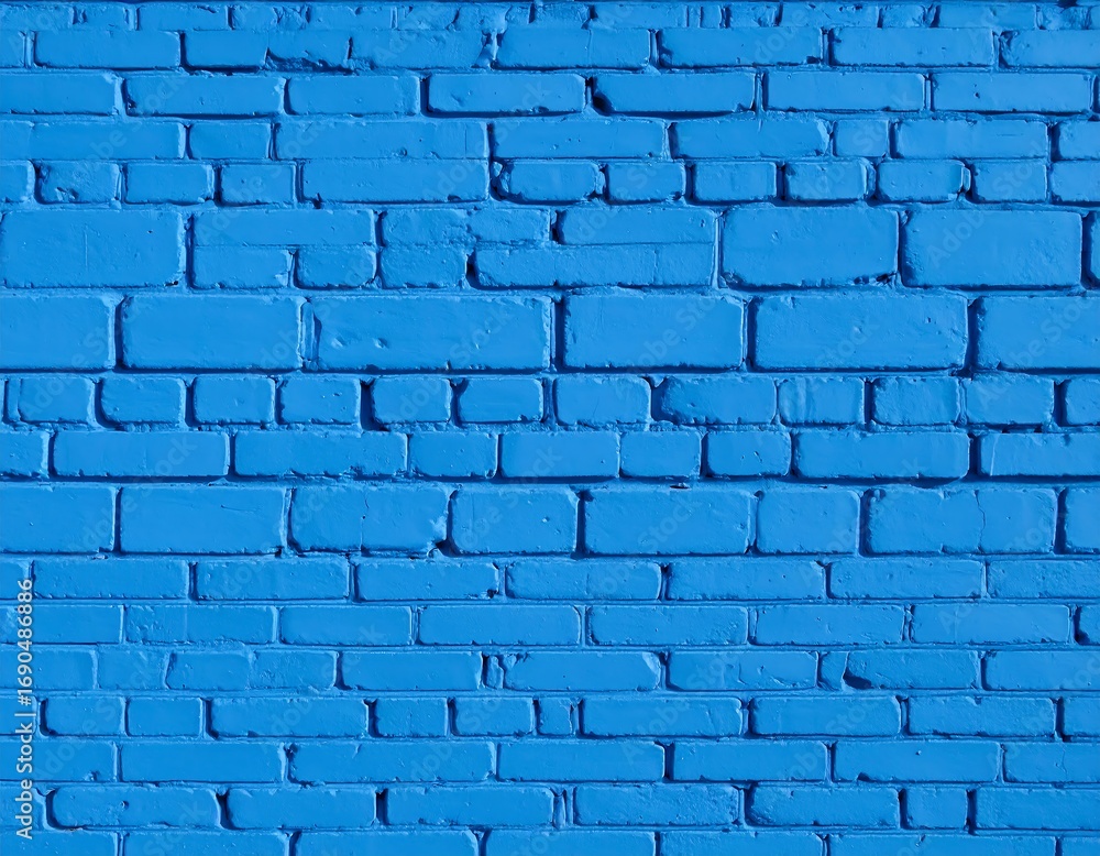 Obraz premium A vibrant, uniform wall of painted blue bricks