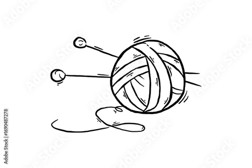 Yarn knitting hand drawn vector sketch illustration
