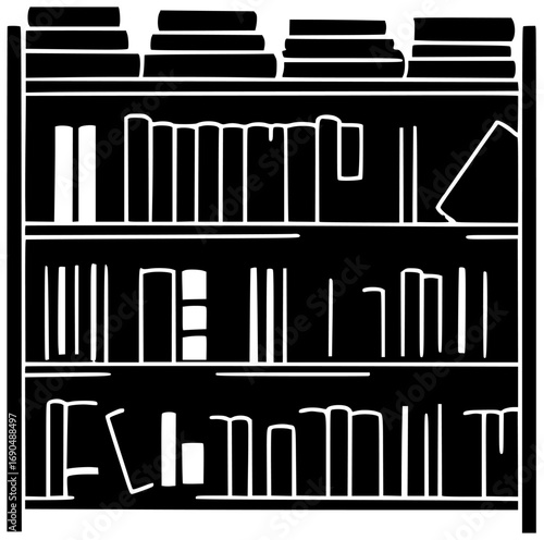 education illustration library silhouette bookshelf logo literature icon book outline school bookcase study knowledge read shelf collection day bookstore shape home vector graphic background