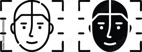 Face Recognition Icon Vector, Biometric Identification Symbol, Security Scan Silhouette Illustration