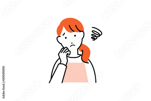 悩んでいる料理をするエプロンを着た女性の人物イラスト