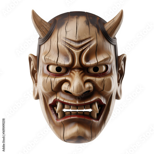 Traditional Japanese Oni Mask Isolated on Transparent Background