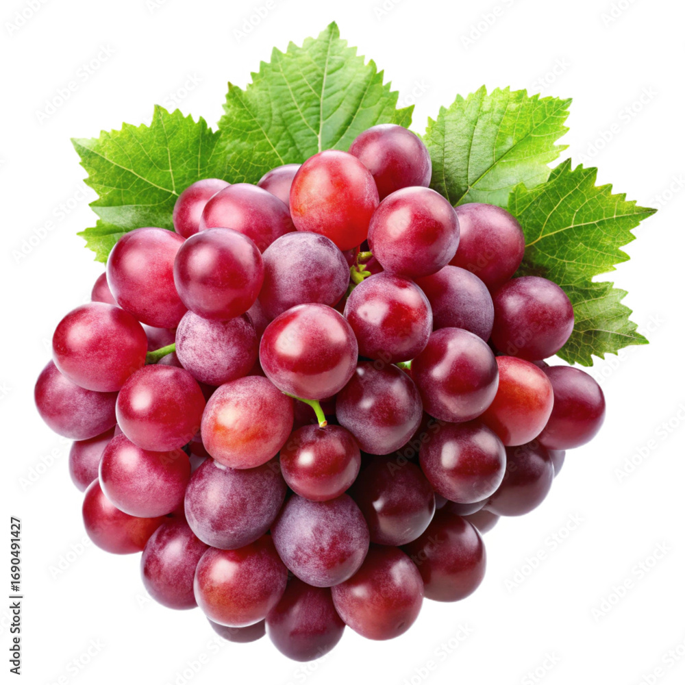 Fototapeta premium Vibrant red grape cluster, isolated on transparent background, showcasing juicy