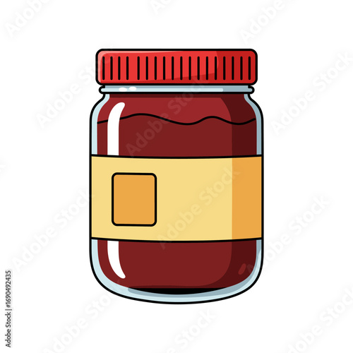Cartoon Jar of Preserves with Red Lid and Yellow Label.