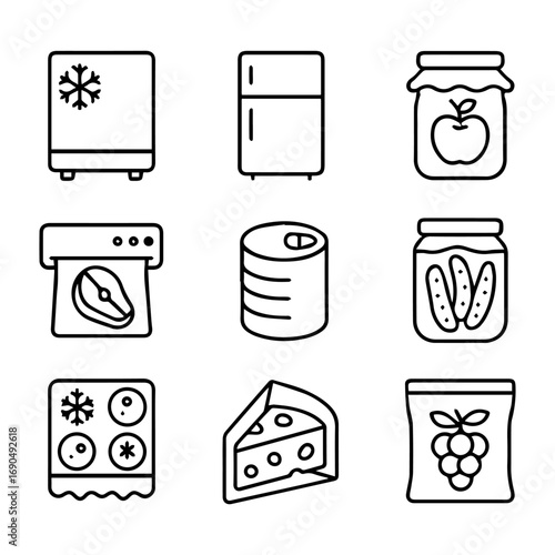 Collection of Food Preservation and Storage Icons.