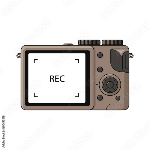 Flat Illustration of a Digital Camera in Recording Mode.