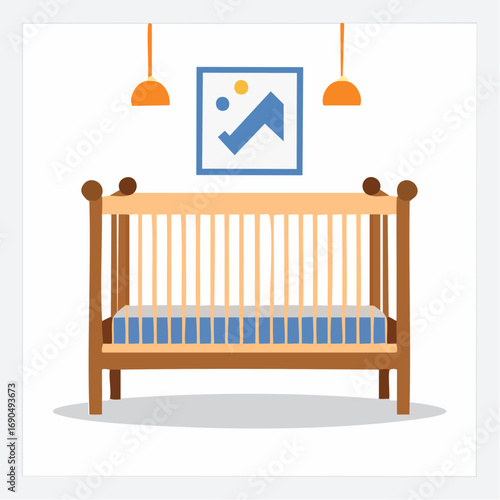 Baby Crib In Nursery Room With Decor