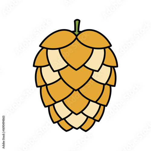Stylized Golden Hop Cone Illustration with Defined Segments.