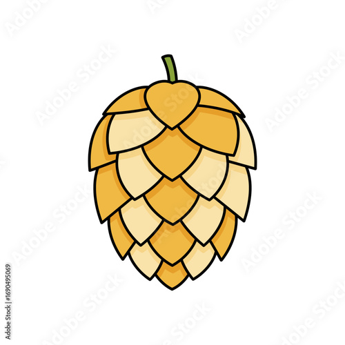 Stylized Illustration of a Hops Cone with Detailed Petal Layers and Green Stem.