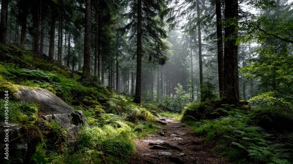 Obraz premium Forest Path with Sunlight