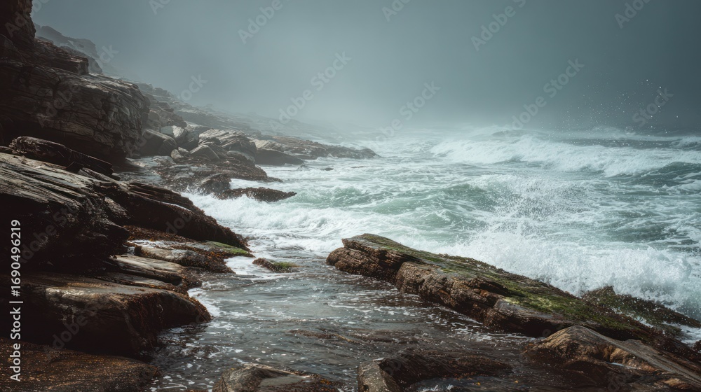 Obraz premium Coastal rocks and waves