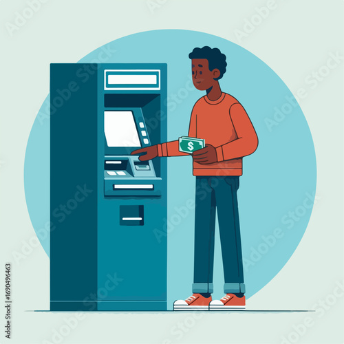 Illustration of someone withdrawing money from an ATM
