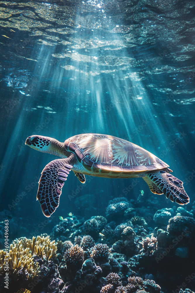 Fototapeta premium green sea turtle swimming