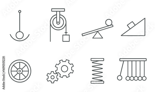 Illustration of basic physics and engineering simple machines
