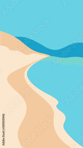 Vibrant stylized beach landscape vector illustration serene coastal scenery scalable graphic
