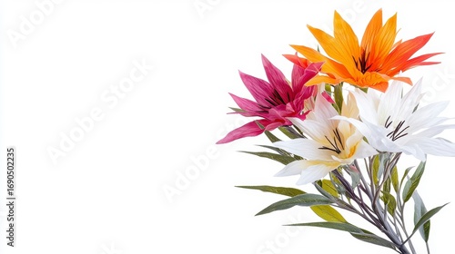 Colorful Artificial Flowers on White Background, Generative AI