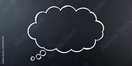 Chalk-drawn empty thought bubble on dark blackboard, school, message