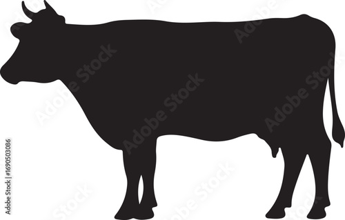 Cow Silhouette on White Background Vector Image Dairy Farm Symbol Livestock Illustration Farm Animal Black and White Graphic Design