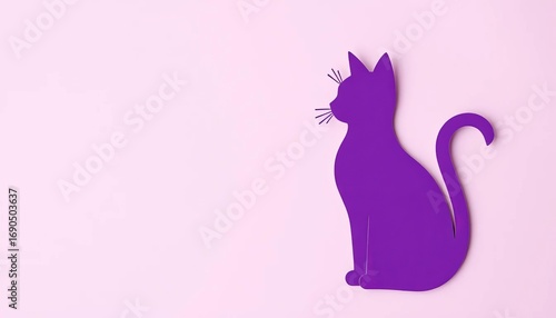 Layered purple paper cut cat silhouette against wavy background,   purple cat,   cat design