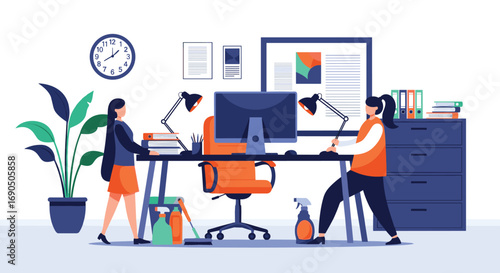 Dynamic office cleaning crew creates a vibrant, productive workspace for success.