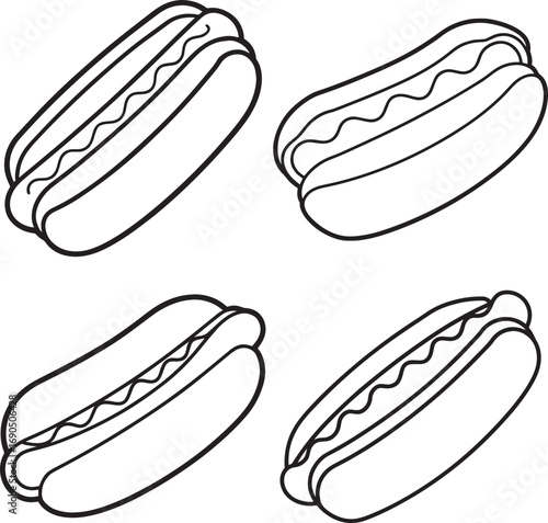 Set of Hot dog outline vector illustration, line art