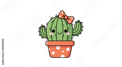 Adorable kawaii cactus character with a cute bow, bringing joy to any project